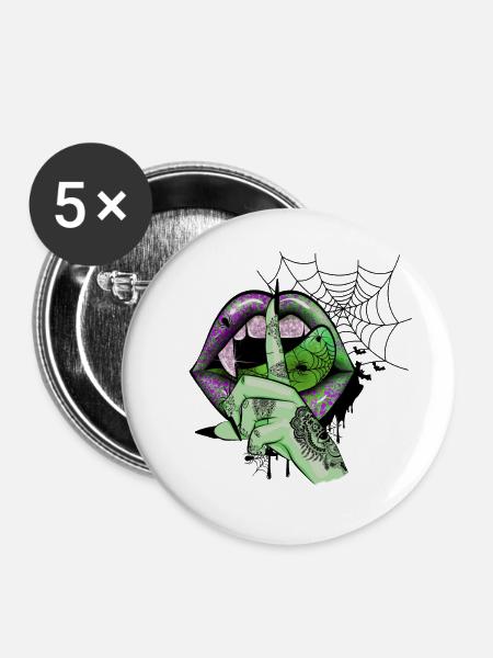 Green Vampire lips - Buttons mittel 32 mm (5er Pack) - Weiß