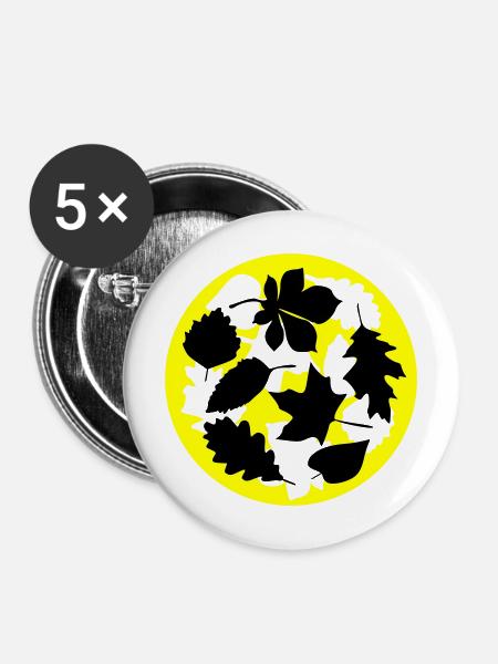 herbst Blätter Kreis - Buttons mittel 32 mm (5er Pack) - Weiß