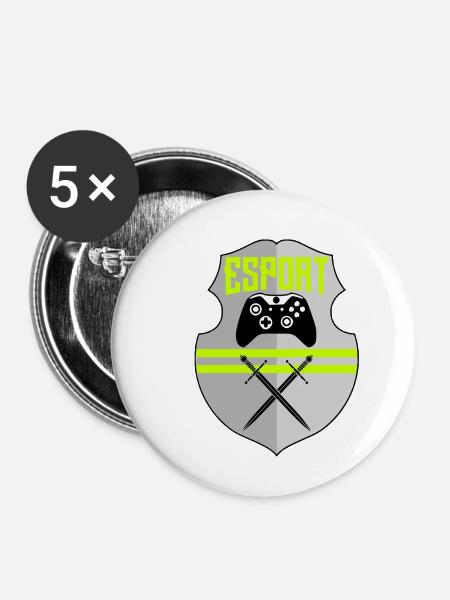 E-Sport - Buttons mittel 32 mm (5er Pack) - Weiß