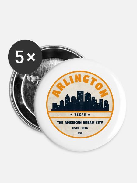 Arlington Skyline Retro Abzeichen - Buttons mittel 32 mm (5er Pack) - Weiß