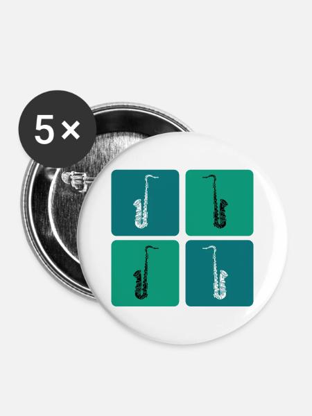 Saxophone Design - Buttons mittel 32 mm (5er Pack) - Weiß