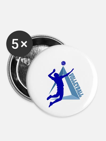 Volleyball - Buttons mittel 32 mm (5er Pack) - Weiß