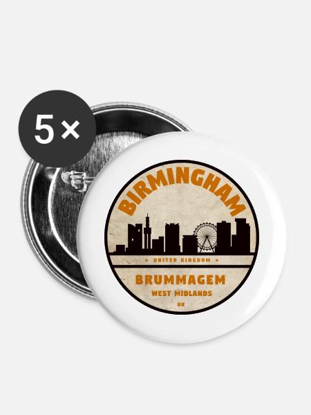 Brummagem Skyline West Midlands Badge - Buttons mittel 32 mm (5er Pack) - Weiß