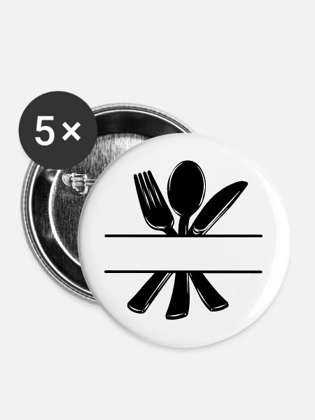 Besteck-Menü-Logo mit transparenter Leiste - Buttons mittel 32 mm (5er Pack) - Weiß