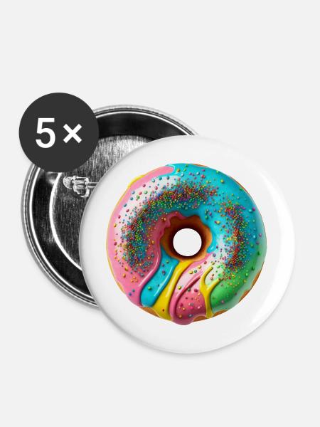 Bunte Donut Vibes - Buttons mittel 32 mm (5er Pack) - Weiß