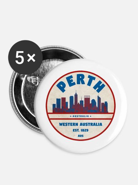 Perth Skyline Retro AU - Buttons mittel 32 mm (5er Pack) - Weiß