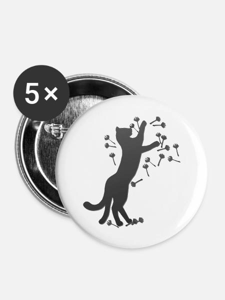 Nekomata Löwenzahnsamen dunkel, kätzchen - Buttons mittel 32 mm (5er Pack) - Weiß