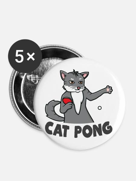 Katzen Ping Pong - Buttons mittel 32 mm (5er Pack) - Weiß