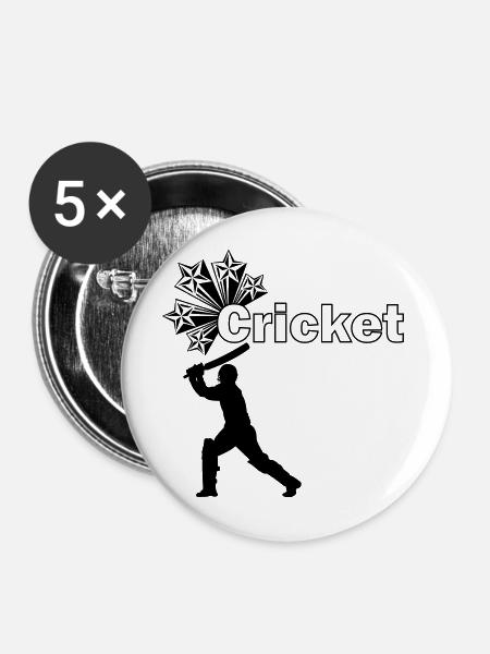 Star-Cricketspieler - Buttons mittel 32 mm (5er Pack) - Weiß