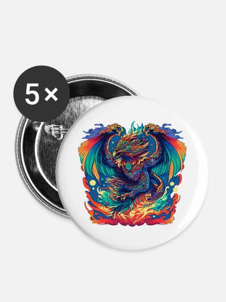 Azteken Vogel - Buttons mittel 32 mm (5er Pack) - Weiß