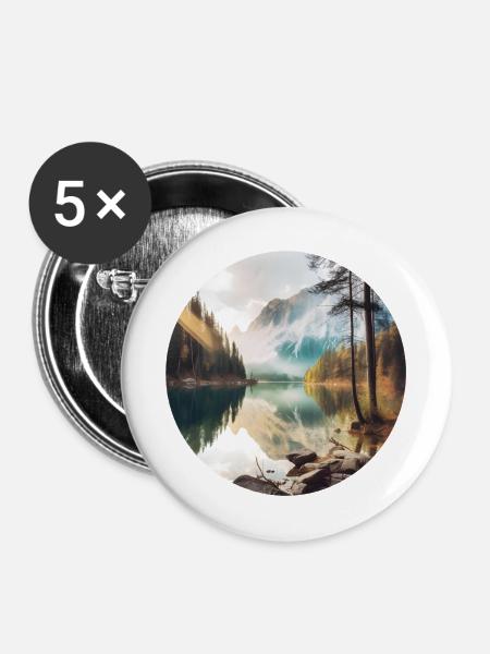 Alpensee Spiegelung Morgenglanz - Buttons mittel 32 mm (5er Pack) - Weiß