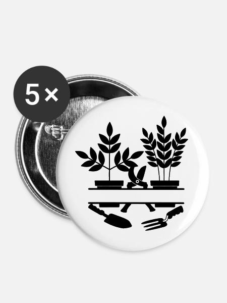 Gartengärtner Werkzeuge zwei Pflanzen - Buttons mittel 32 mm (5er Pack) - Weiß