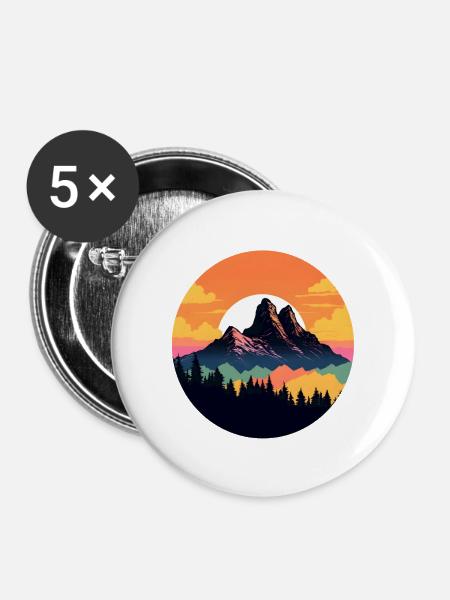 Malerischer Berg - Buttons mittel 32 mm (5er Pack) - Weiß