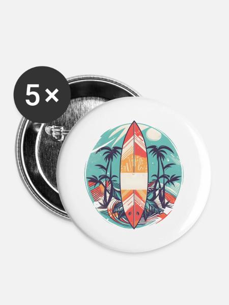 Surfbrett - Buttons mittel 32 mm (5er Pack) - Weiß