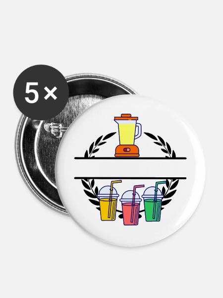 Mixer-Smoothie im Lorbeerkranz - Buttons mittel 32 mm (5er Pack) - Weiß