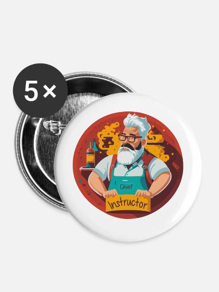 BBQ Hauptausbilder - Buttons mittel 32 mm (5er Pack) - Weiß