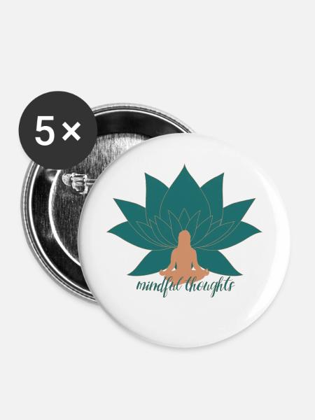 Mindful Thoughts Lotus Yoga Design - Buttons mittel 32 mm (5er Pack) - Weiß