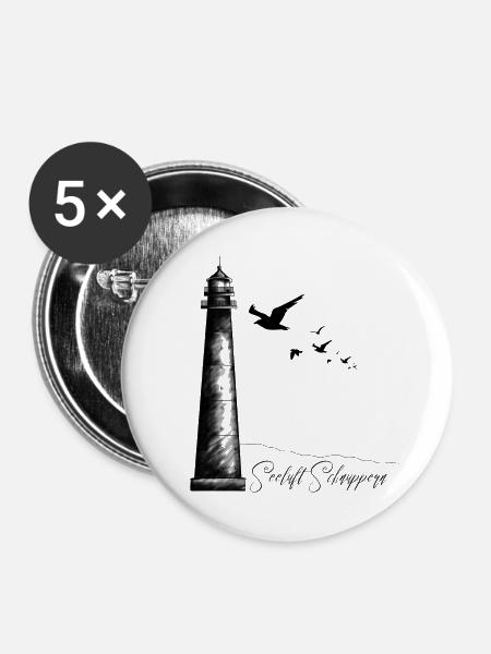 Leuchtturm – Seeluft Schnuppern - Buttons mittel 32 mm (5er Pack) - Weiß