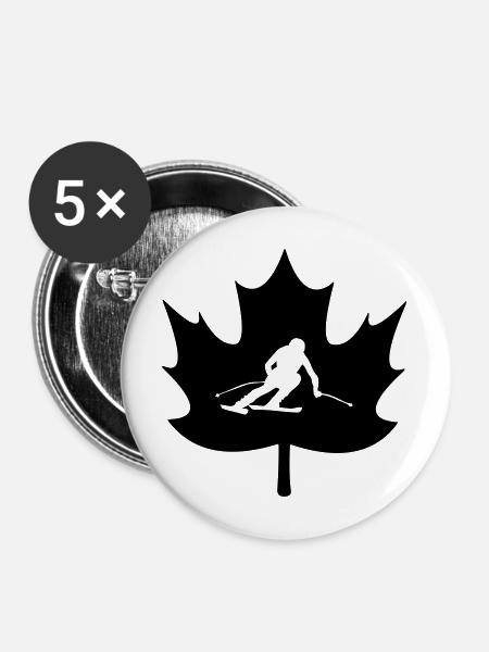 Kanada-Ahornblatt-Ski-Logo - Buttons mittel 32 mm (5er Pack) - Weiß