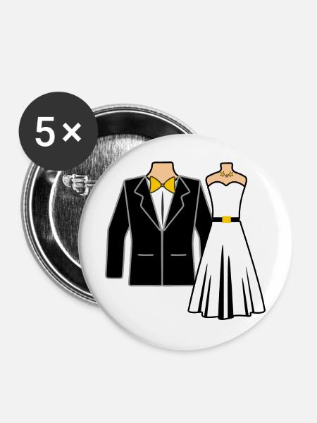 Hochzeitskleidung Braut Bräutigam - Buttons mittel 32 mm (5er Pack) - Weiß
