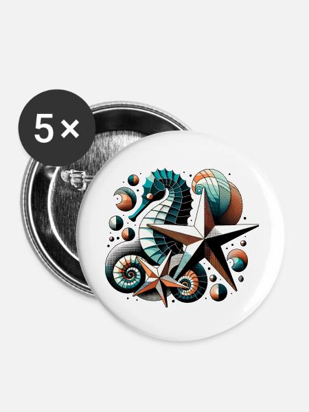 Stilvolle Meerestiere - Buttons mittel 32 mm (5er Pack) - Weiß
