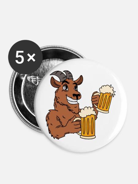 Saufender Bock - Buttons mittel 32 mm (5er Pack) - Weiß