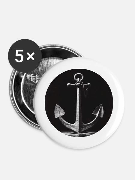 Anker grau - Buttons mittel 32 mm (5er Pack) - Weiß