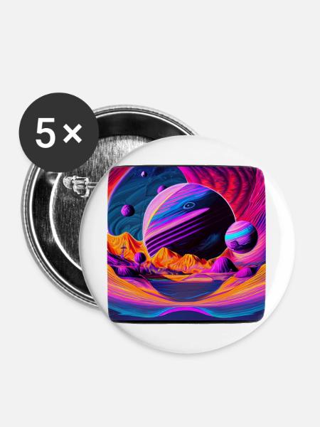 Weltraumphantasie - Buttons mittel 32 mm (5er Pack) - Weiß