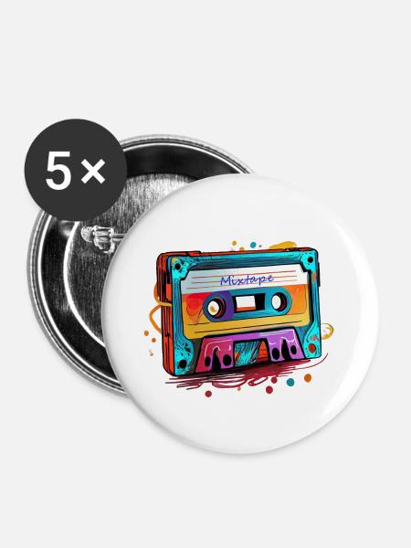 mixtape - Buttons mittel 32 mm (5er Pack) - Weiß