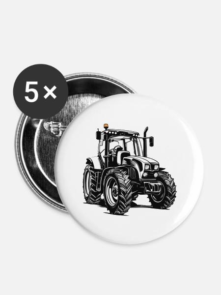 traktor - Buttons mittel 32 mm (5er Pack) - Weiß