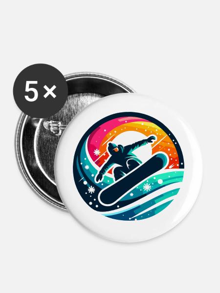 Vibrationen der Snowboard-Evolution - Buttons mittel 32 mm (5er Pack) - Weiß