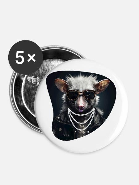 Hartgestein-Opossum - Buttons mittel 32 mm (5er Pack) - Weiß