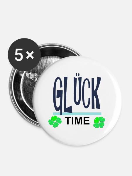Glück-Time Neon mit Kleeblättern - Buttons mittel 32 mm (5er Pack) - Weiß