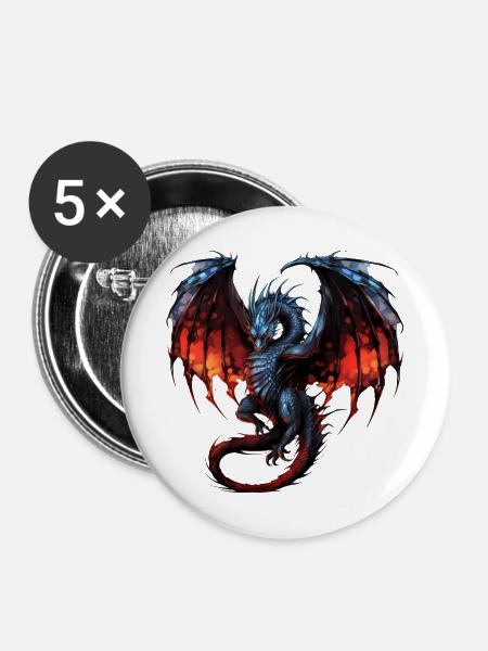 Flying Dragon - Buttons mittel 32 mm (5er Pack) - Weiß