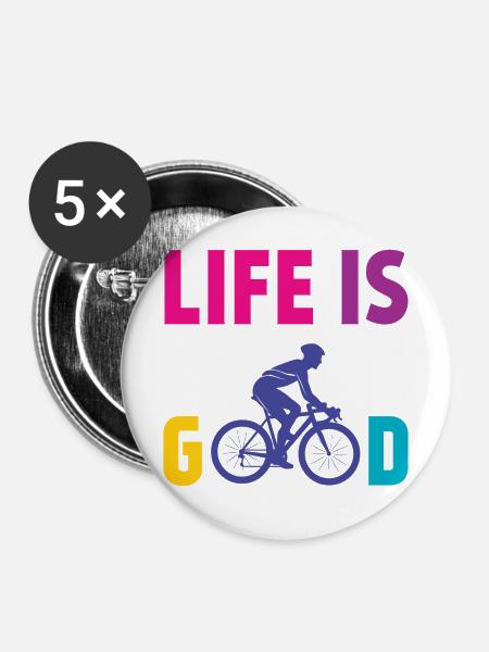 Radfahren - Das Leben ist gut - Buttons mittel 32 mm (5er Pack) - Weiß
