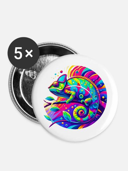 Chamäleon - Buttons mittel 32 mm (5er Pack) - Weiß