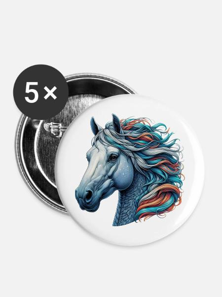 Pferd - Buttons mittel 32 mm (5er Pack) - Weiß