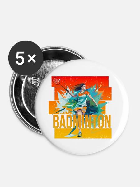 Badminton - Buttons mittel 32 mm (5er Pack) - Weiß
