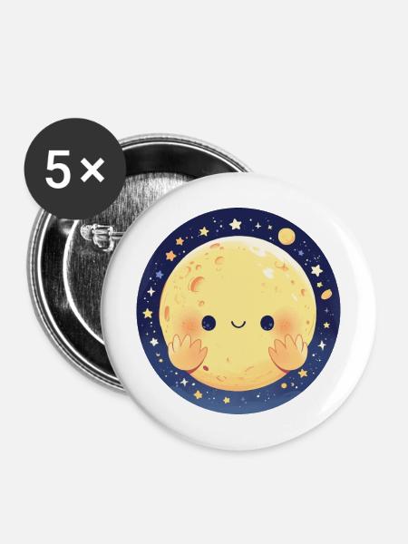 Der lächelnde Mond - Buttons mittel 32 mm (5er Pack) - Weiß