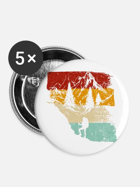 Sonnenuntergang Wald Trek Retro - Buttons mittel 32 mm (5er Pack) - Weiß