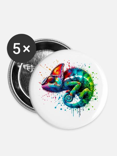 Chamäleon - Buttons mittel 32 mm (5er Pack) - Weiß