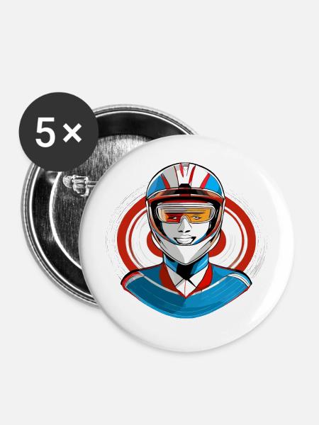 Rennfahrer mit Helm - Buttons mittel 32 mm (5er Pack) - Weiß