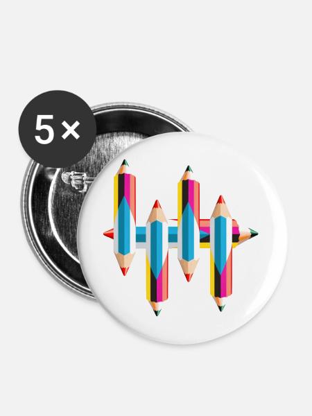 Bunte Malstifte - Buttons mittel 32 mm (5er Pack) - Weiß