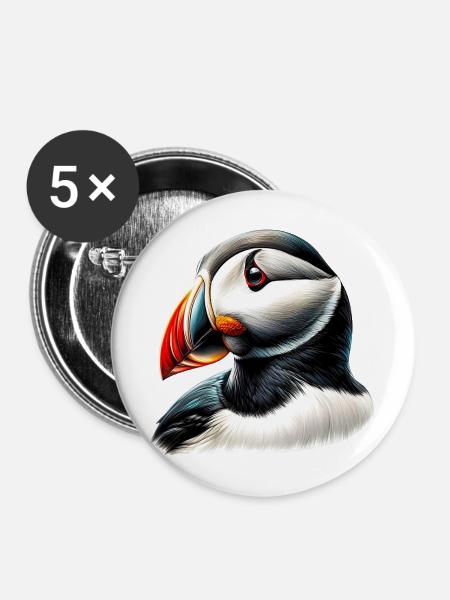 Papageitaucher - Buttons mittel 32 mm (5er Pack) - Weiß
