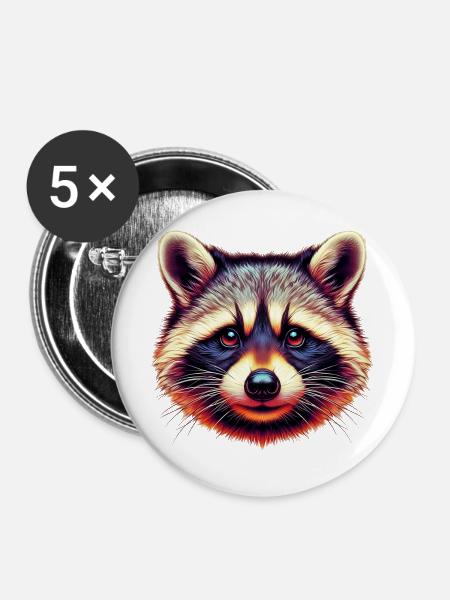 Waschbär - Buttons mittel 32 mm (5er Pack) - Weiß