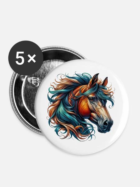 Pferd - Buttons mittel 32 mm (5er Pack) - Weiß
