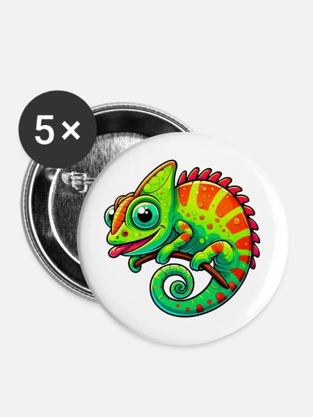 Chamäleon - Buttons mittel 32 mm (5er Pack) - Weiß