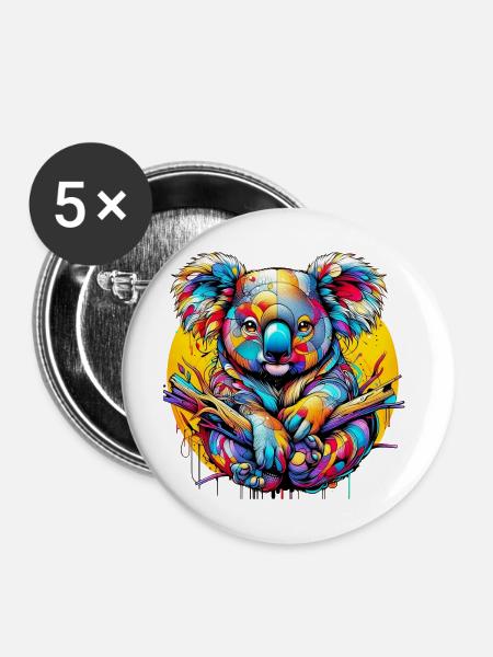 Koala - Buttons mittel 32 mm (5er Pack) - Weiß