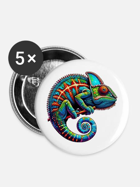 Chamäleon - Buttons mittel 32 mm (5er Pack) - Weiß