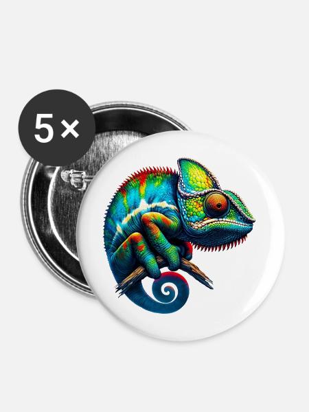 Chamäleon - Buttons mittel 32 mm (5er Pack) - Weiß